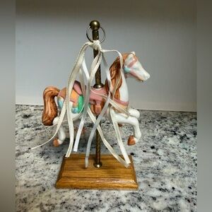 Vintage 80s Carousel Horse Porcelain Figurine  with wood base